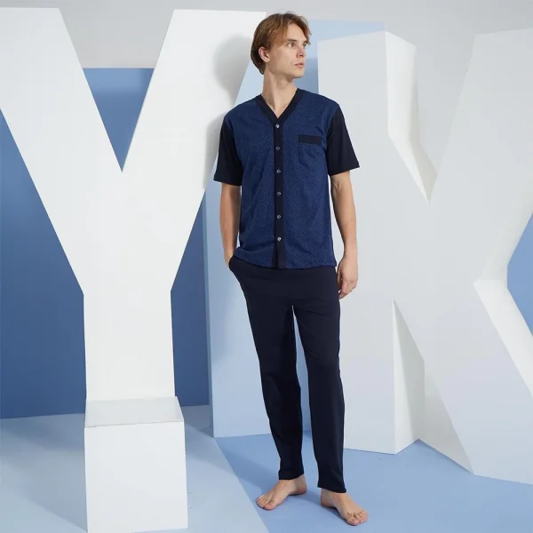 Kly 2097 Erkek V- Yaka Düğmeli Pijama Takım