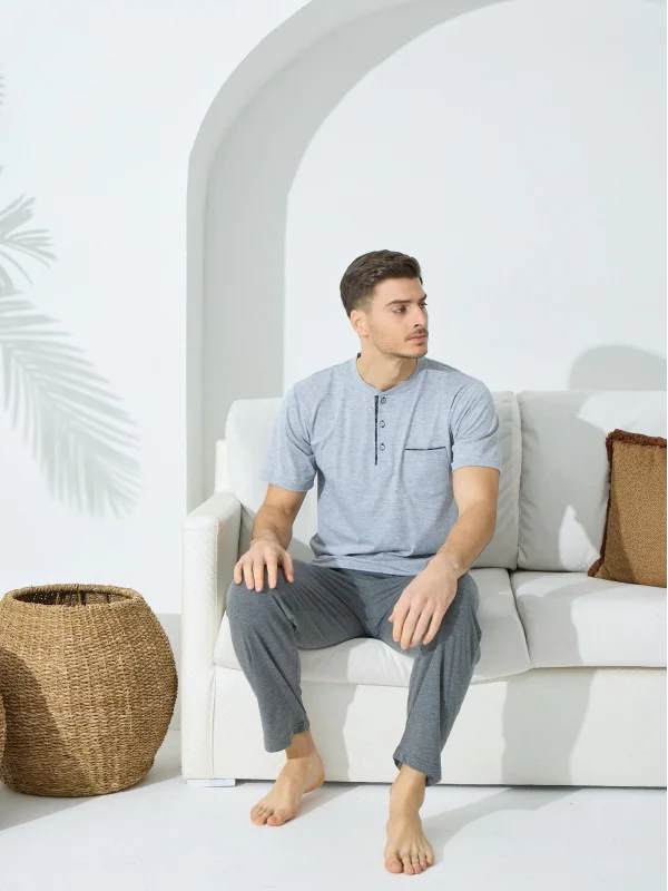 Kly 9600 Erkek Yazlık V-Yaka Pijama Takım