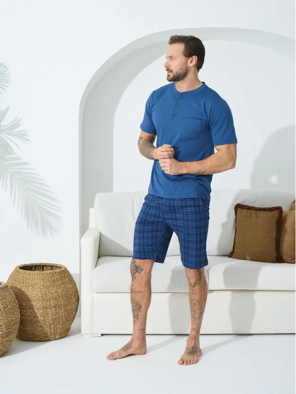 Kly 9600 Erkek Yazlık V-Yaka Pijama Takım