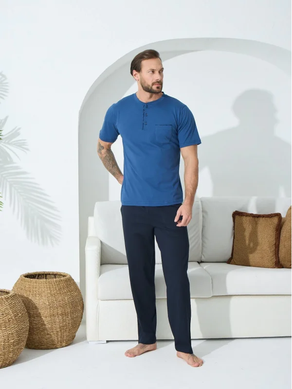 Kly 9600 Erkek Yazlık V-Yaka Pijama Takım