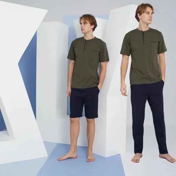 Kly 9604 Erkek Midi Yaka 3lü Pijama  Takım