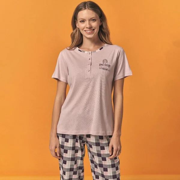 Over Sleep 137 Kadın Yazlık Kısa Kol Pijama Takım