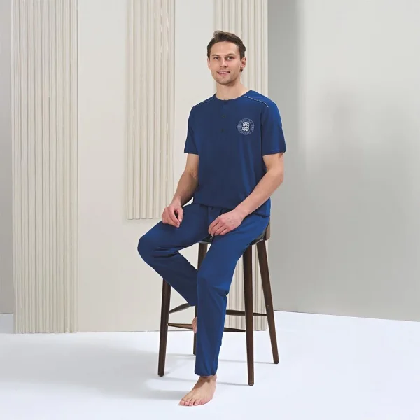 Over Sleep 1710 Erkek Kısa Kol Uzun Alt Yazlık Büyük Beden Pijama Takım