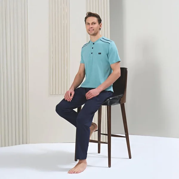 Over Sleep 1711 Erkek Kısa Kol Uzun Alt Yazlık Pijama Takım