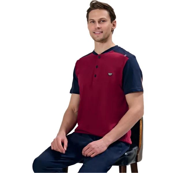 Over Sleep 1713 Erkek Kısa Kol Uzun Alt Yazlık Pijama Takım