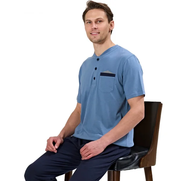 Over Sleep 1720 Erkek Kısa Kol Uzun Alt Yazlık Pijama Takım