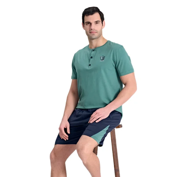 Over Sleep 1779 Erkek Yazlık Süprem Şortlu Kısa Kol Pijama Takım
