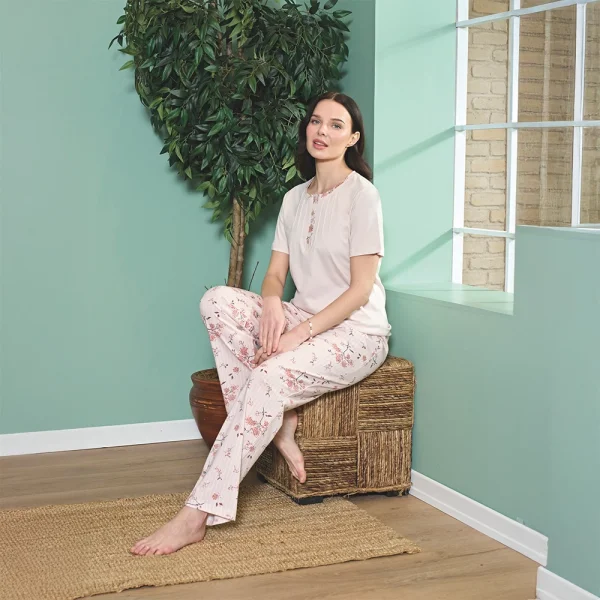 Over Sleep 1816 Kadın Kısa Kol Uzun Alt Yazlık Pijama Takım