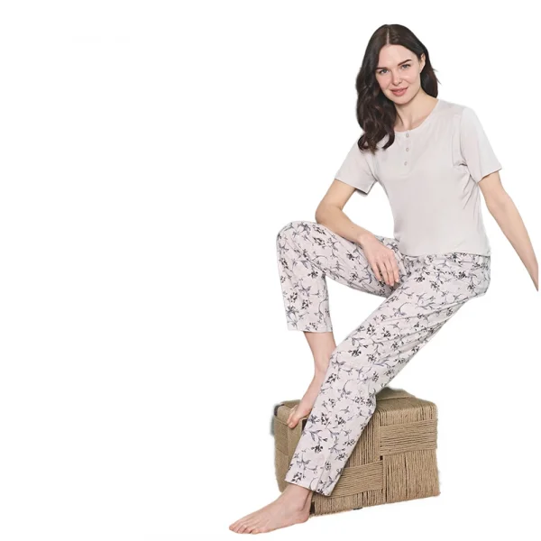 Over Sleep 1820 Kadın Kısa Kol Uzun Alt Yazlık Modal Pijama Takım