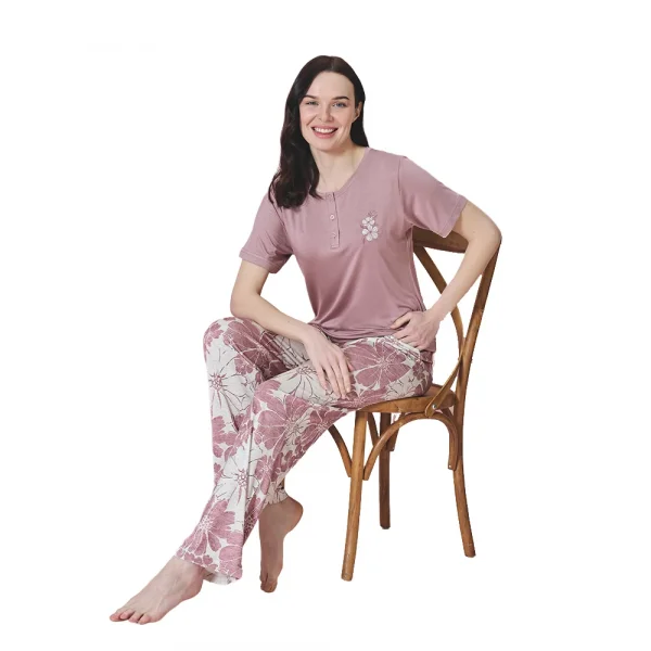 Over Sleep 1838 Kadın Uzun Kol Viskon Büyük Beden Pijama Takım