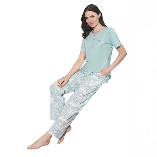 Over Sleep 1859 Kadın Kısa Kol Uzun Alt Yazlık Modal Pijama Takım
