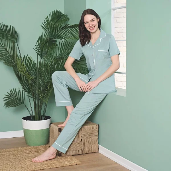 Over Sleep 1864 Kadın Kısa Kol Modal  Yazlık Pijama Takım