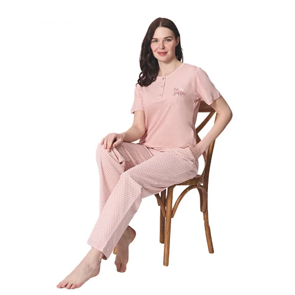 Over Sleep 1872 Kadın Kısa Kol Uzun Alt Yazlık Modal Pijama Takım