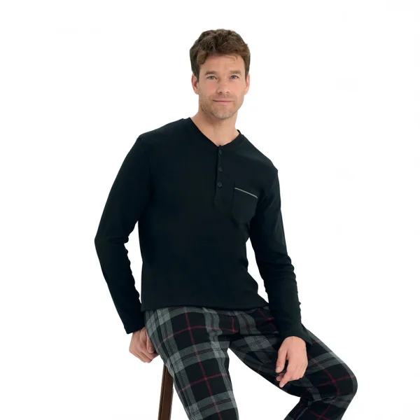 Over Sleep 2233 Erkek Kışlık Interlok Pijama Takım