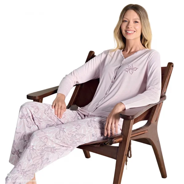 Over Sleep 3114 Kadın Melisa Büyük Beden Ön Üç Düğme Kışlık Pijama Takımı