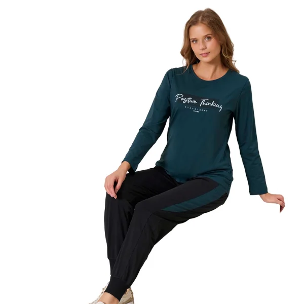 Over Sleep 3199 Kadın Kışlık Süprem Yuvarlak Yaka Eşli Pijama Takımı