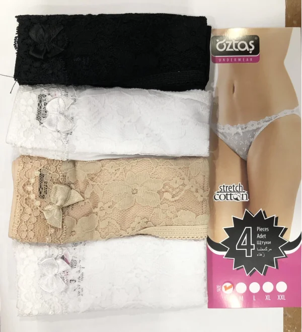 Öztaş 2754 Kadın Likralı Dantelli Yüksek Bel Külot 4lü Paket