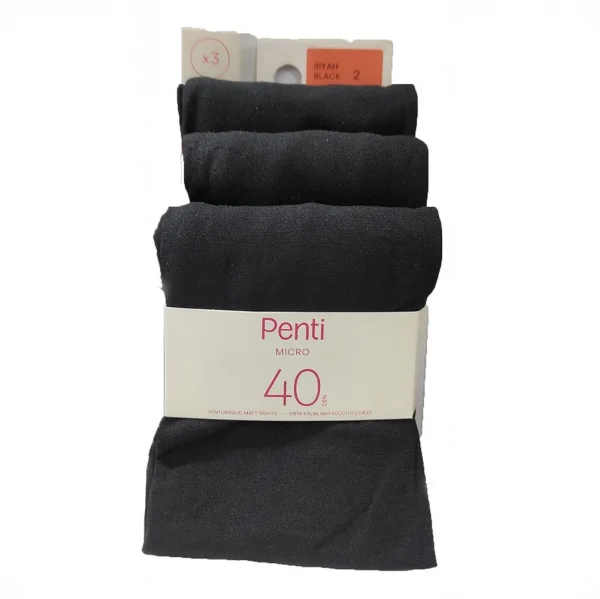 Penti Kadın Micro 40 Külotlu Çorap Siyah 3lü Paket