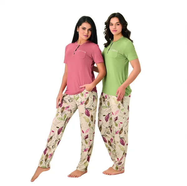 Rozalinda 3530 Kadın Yazlık Kısa Kol Uzun Alt Büyük Beden Pijama Takım