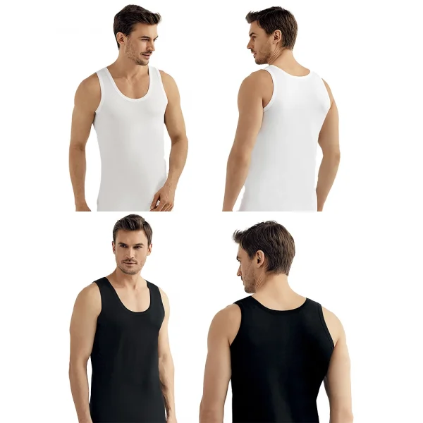 Şahinler E002-E005 6lı Paket Erkek Atlet %100 Pamuk 3Beyaz-3Siyah L