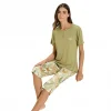 Over Sleep 3369 Kadın Yazlık Viskon Büyük Beden Kapri Pijama Takım (L-XL-2XL-3XL)