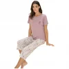 Over Sleep 3371 Kadın Yazlık Viskon Büyük Beden Kapri Pijama Takım (XL-2XL-3XL-4XL)