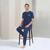 Over Sleep 1710 Erkek Kısa Kol Uzun Alt Yazlık Büyük Beden Pijama Takım