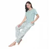 Over Sleep 1859 Kadın Kısa Kol Uzun Alt Yazlık Modal Pijama Takım