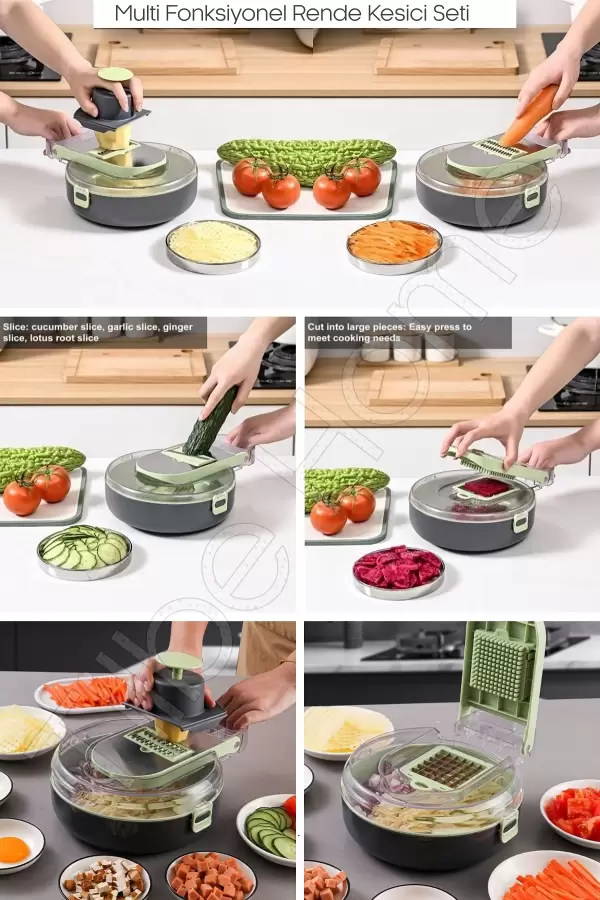 Vegetable Cutter Pro Rende Sebze Soğan Küp Doğrayıcı Dilimleyici Hazneli Kesici Dicer Rende Seti