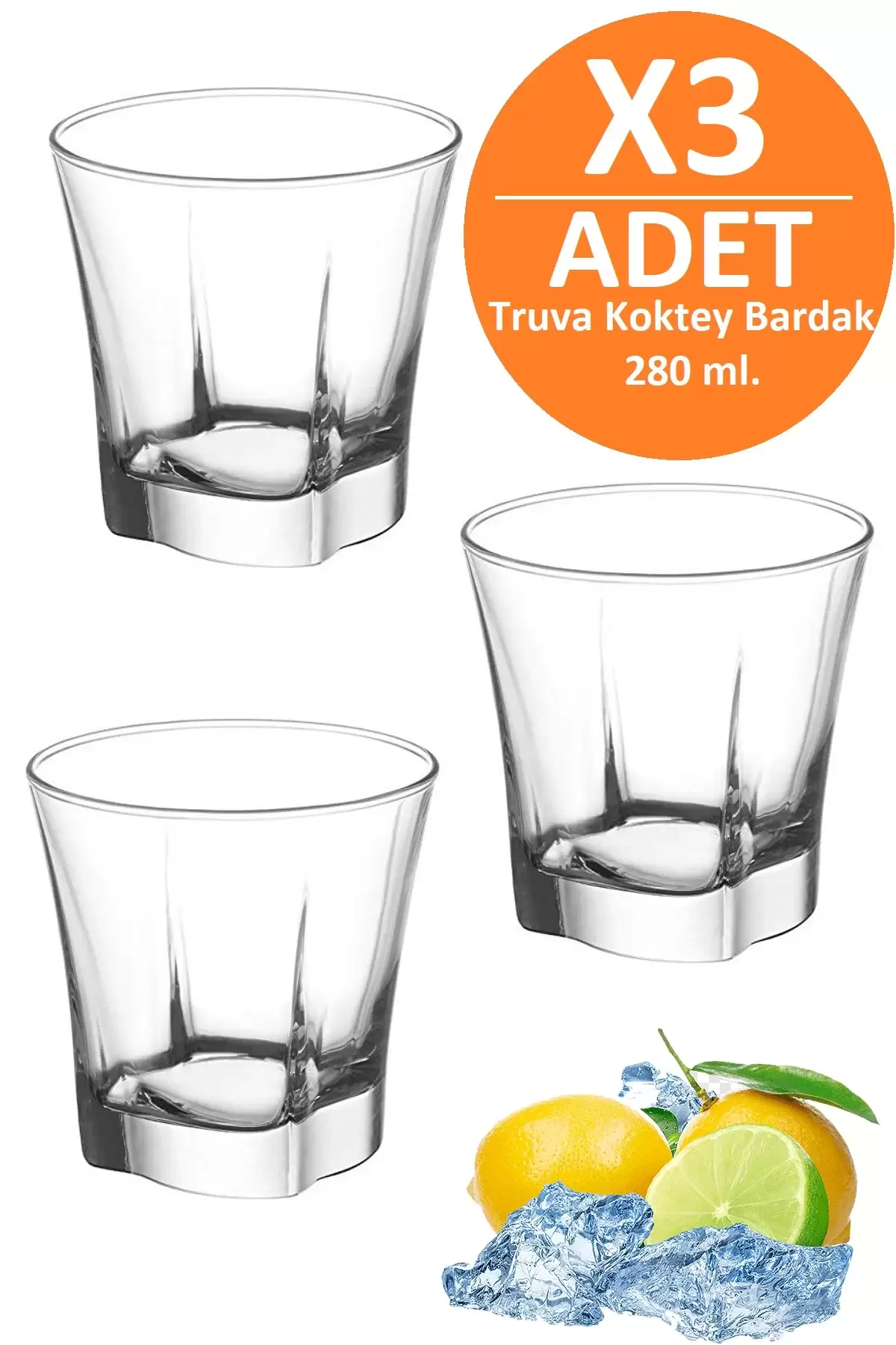 3 Adet Truva Bardak Kokteyl Meşrubat Bardağı Kalın Tabanlı Retro Soğuk Sıcak Meşrubat 280 ml Seti