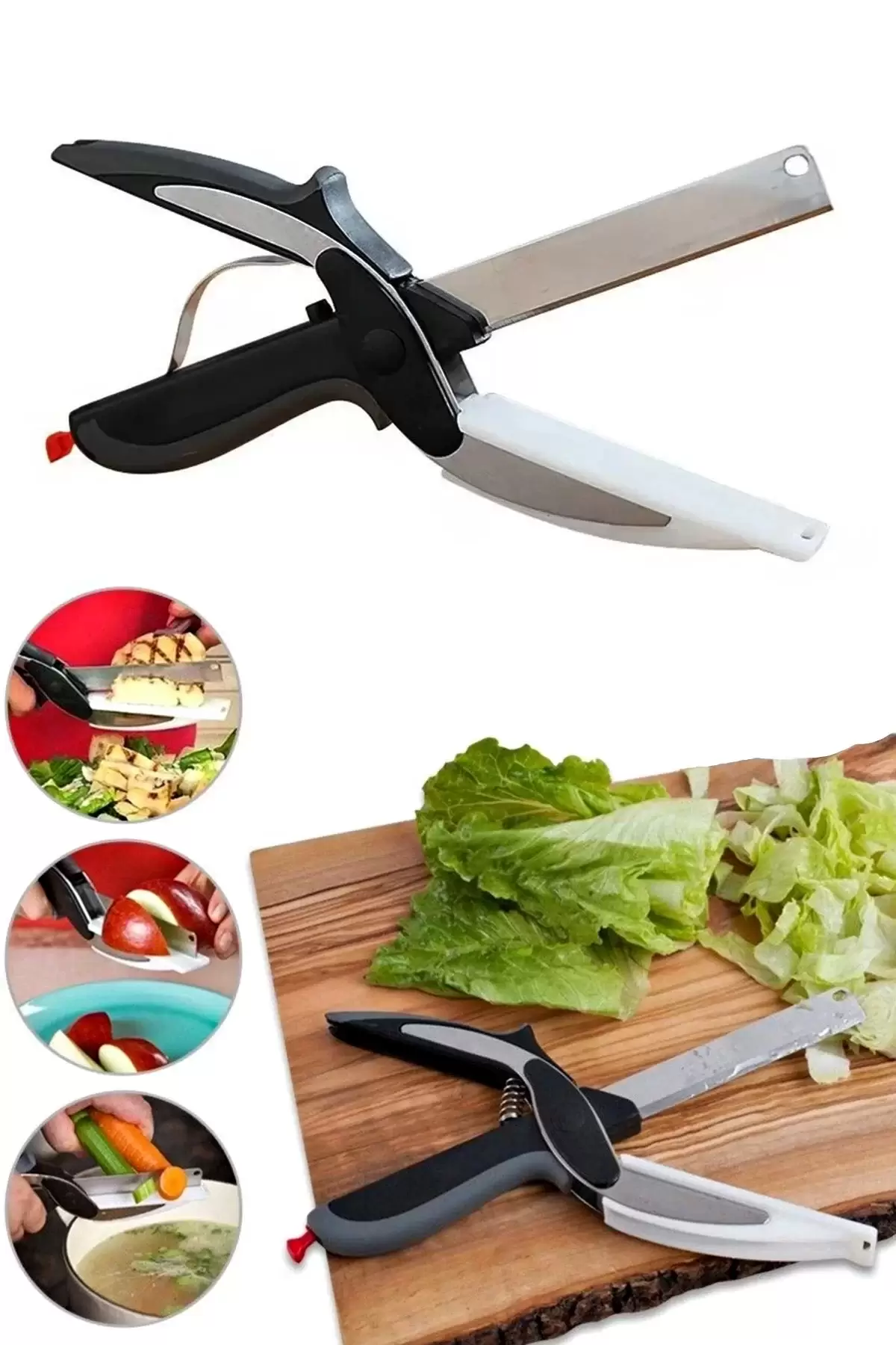 Pratik Düz Kesim Panolu Mutfak Makası Salata Sebze Et Kesme Tahtalı Makaslı Bıçak Clever Cutter