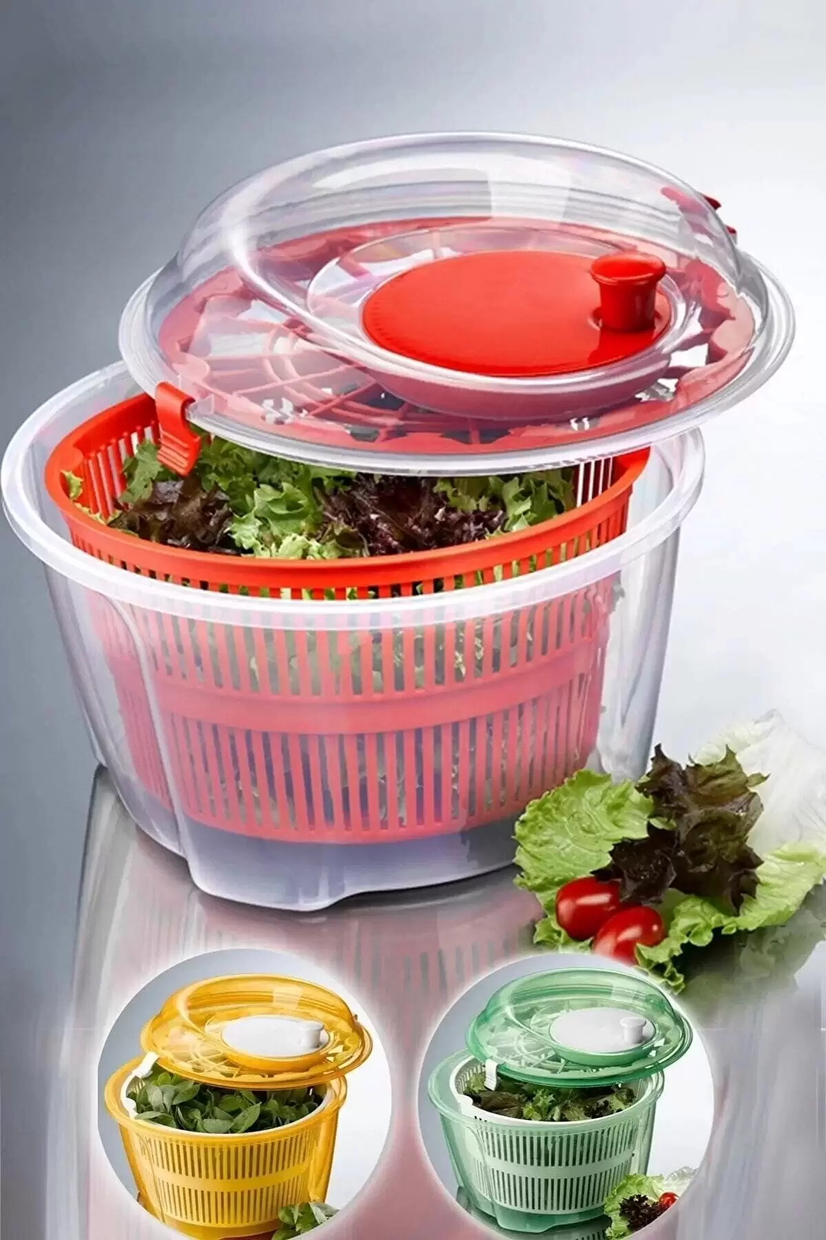 Salata Kurutucu Meyve Sebze Kurutma Makinesi Kilitli Yeşillik Süzgeci Kollu Çevirmeli Salad Spinner