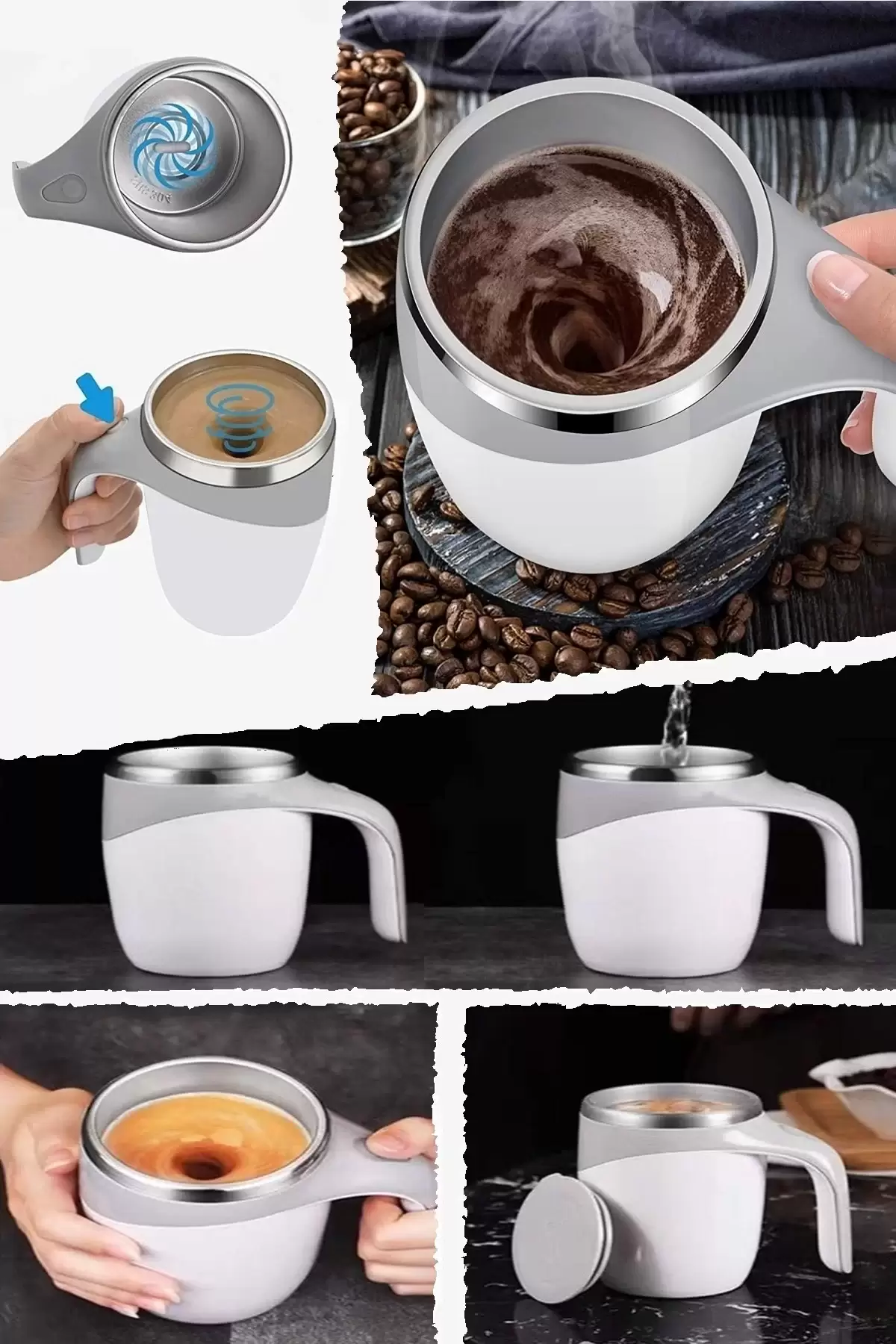 Kendinden Karıştıran Kahve Kupası Vakumlu Karıştırıcı Çelik Termos Bardak Mikser Self Stirring Mug