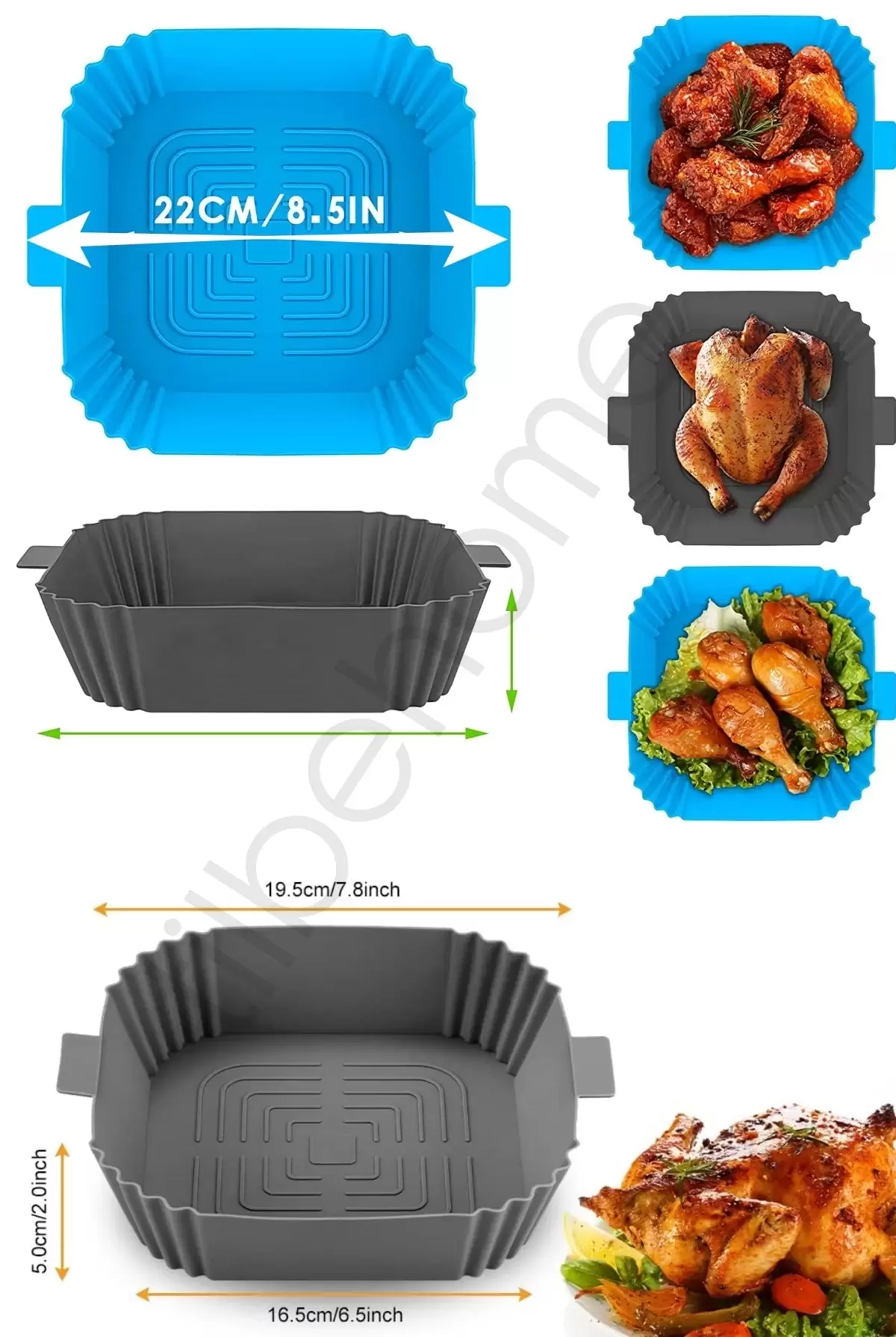 3lü Silikon Air Fryer Pişirme Kalıbı Premium Kare Fırın Mikrodalga Hava Fritözü Pişirme Kağıdı