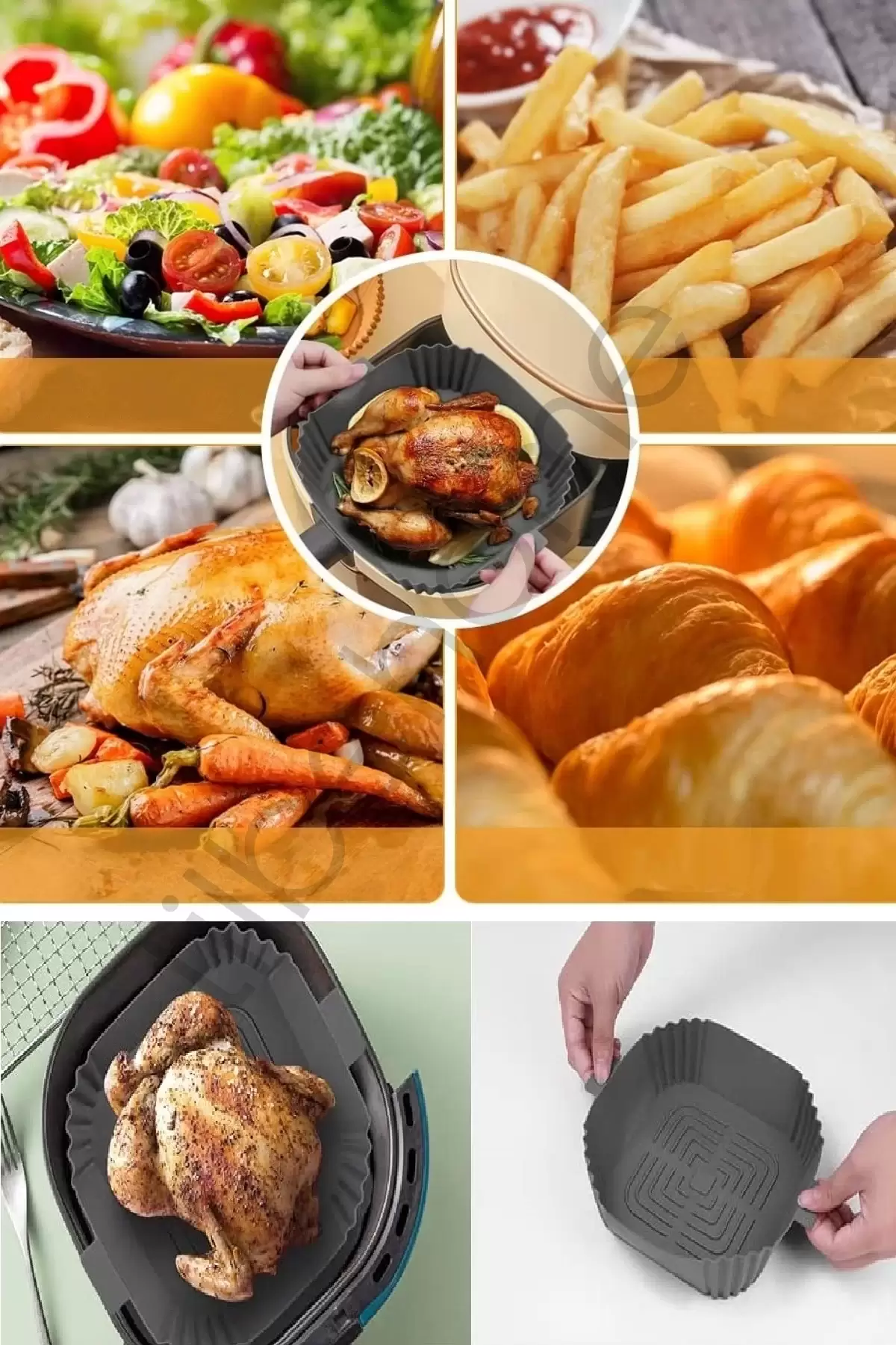 3lü Silikon Air Fryer Pişirme Kalıbı Premium Kare Fırın Mikrodalga Hava Fritözü Pişirme Kağıdı