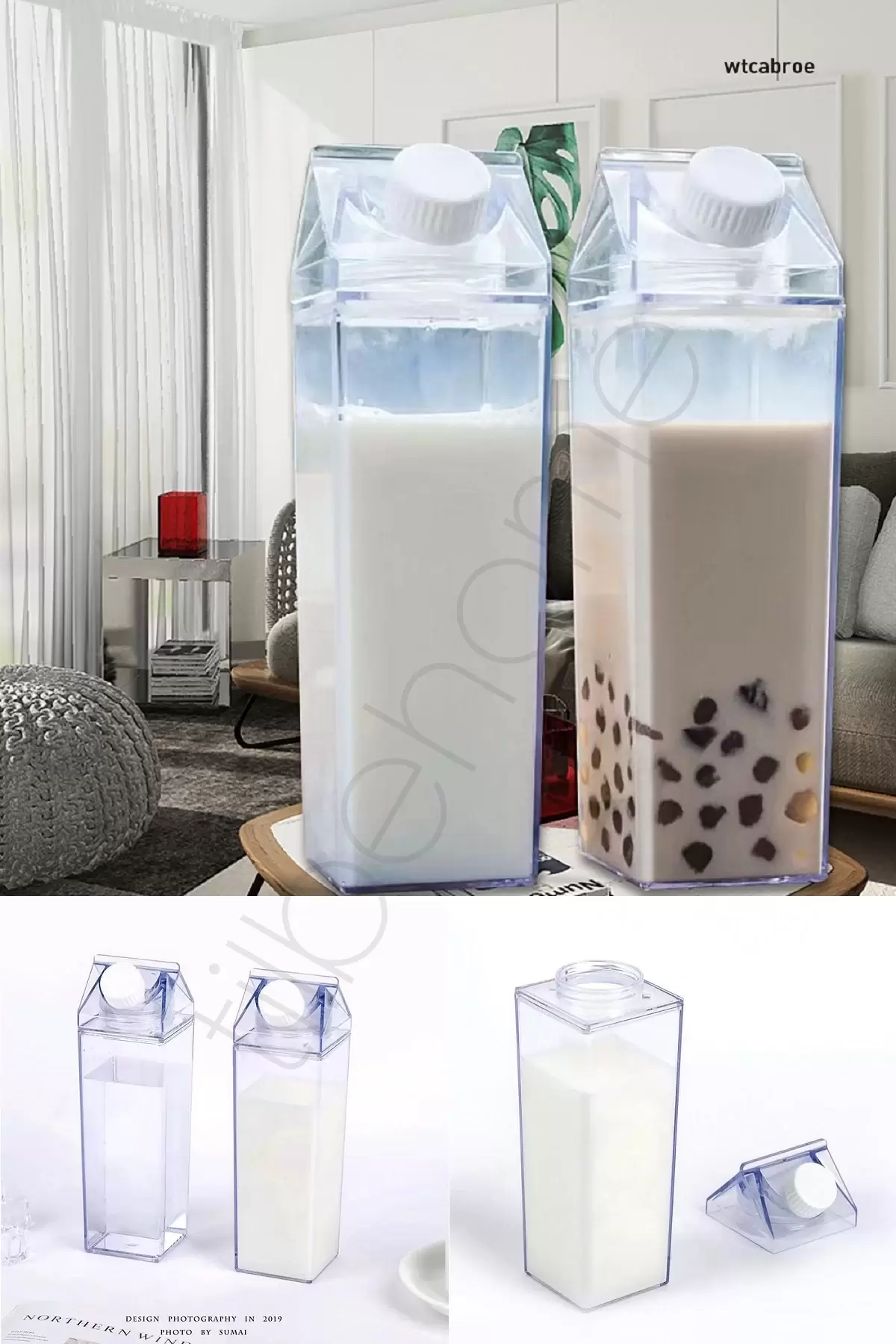 2li Lüx Mika Süt Kutusu Kapaklı Su Kahve İçecek Şişesi Şeffaf Gıda Sınıfı Kahve Sunum Bardağı 500ml