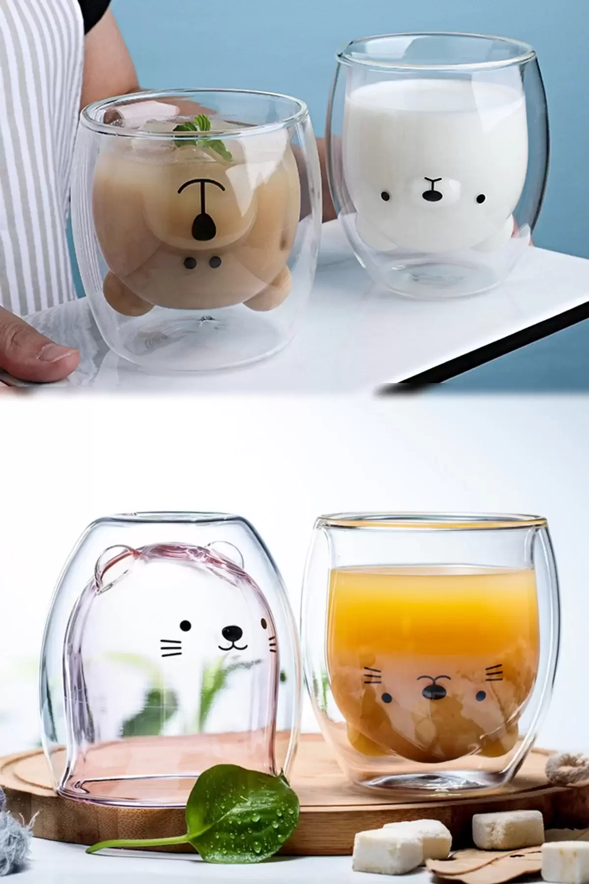 Çift Camlı Cidarlı Sevimli Ayıcık Süt Çay Kahve Su Kupa Bardağı 250ml Ev Ofis Isı Yalıtımlı Bardak
