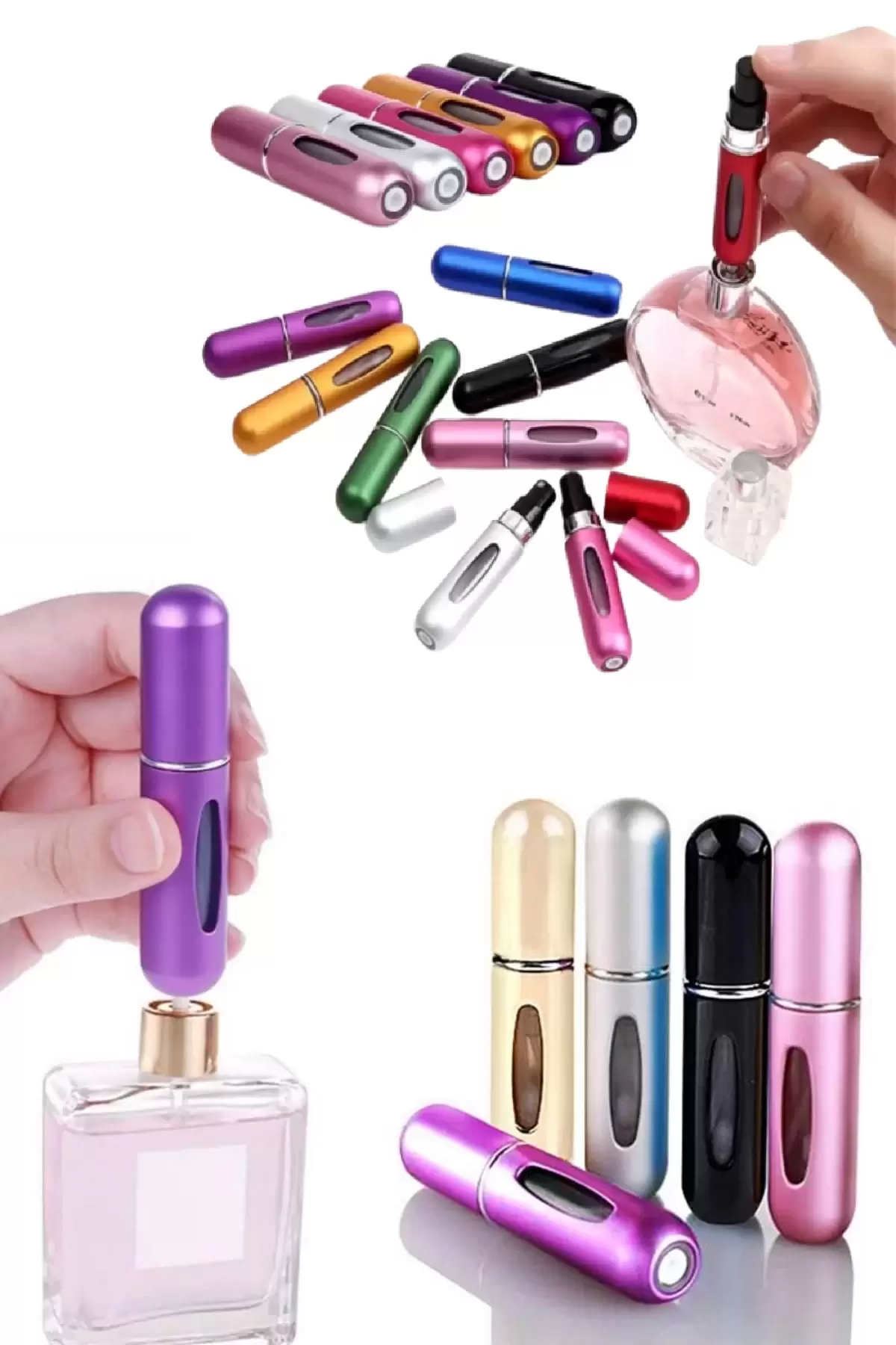 Mini Cep Sprey Parfüm Şişesi Renkli Taşınabilir Seyahat Çanta içi Doldurulabilir Parfüm Boş Şişesi