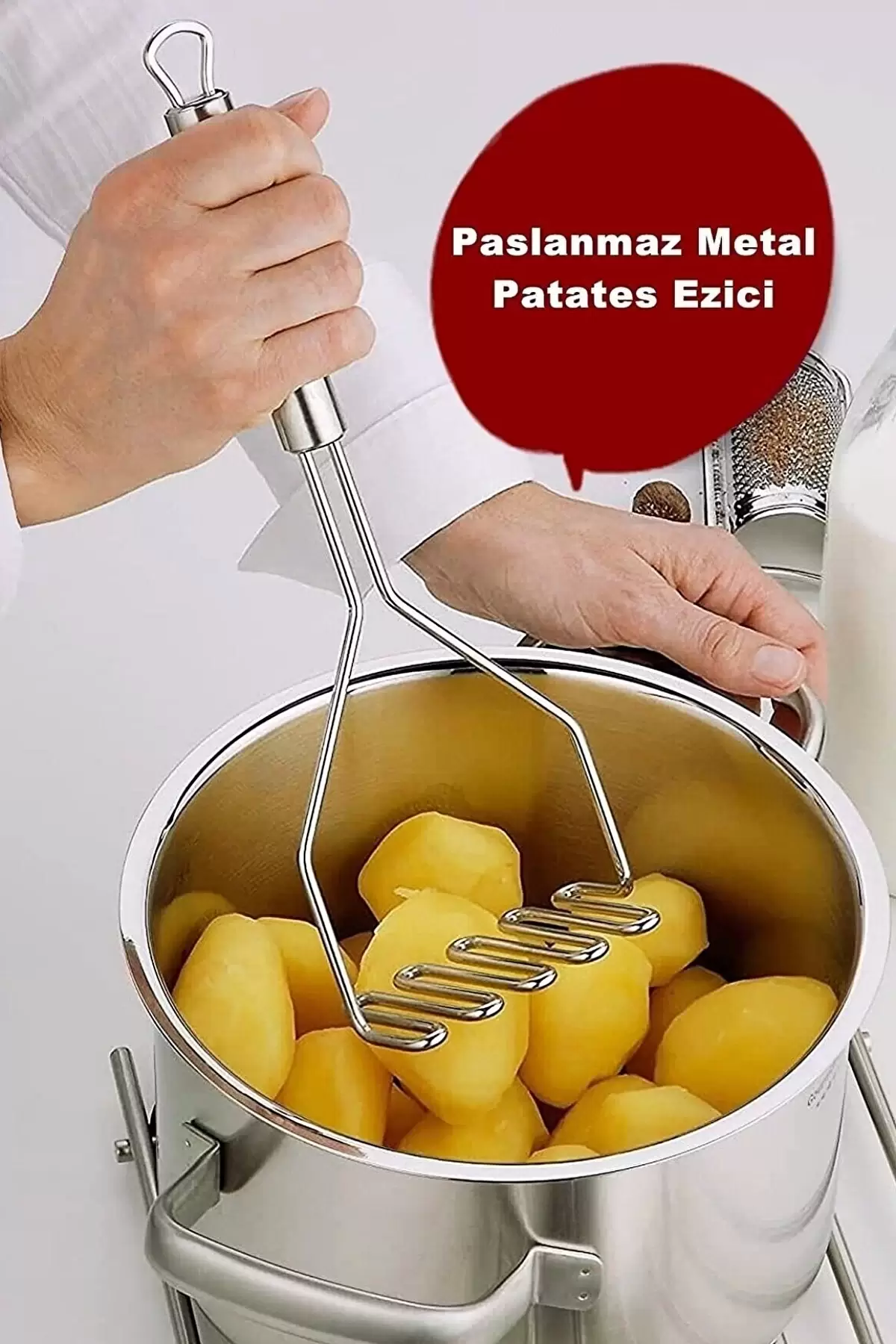 Servis Seti Kepçe Kevgir Süzgeç Izgara Maşası Metal Patates Ezici Çelik Tel Çırpıcı Servis Kaşığı