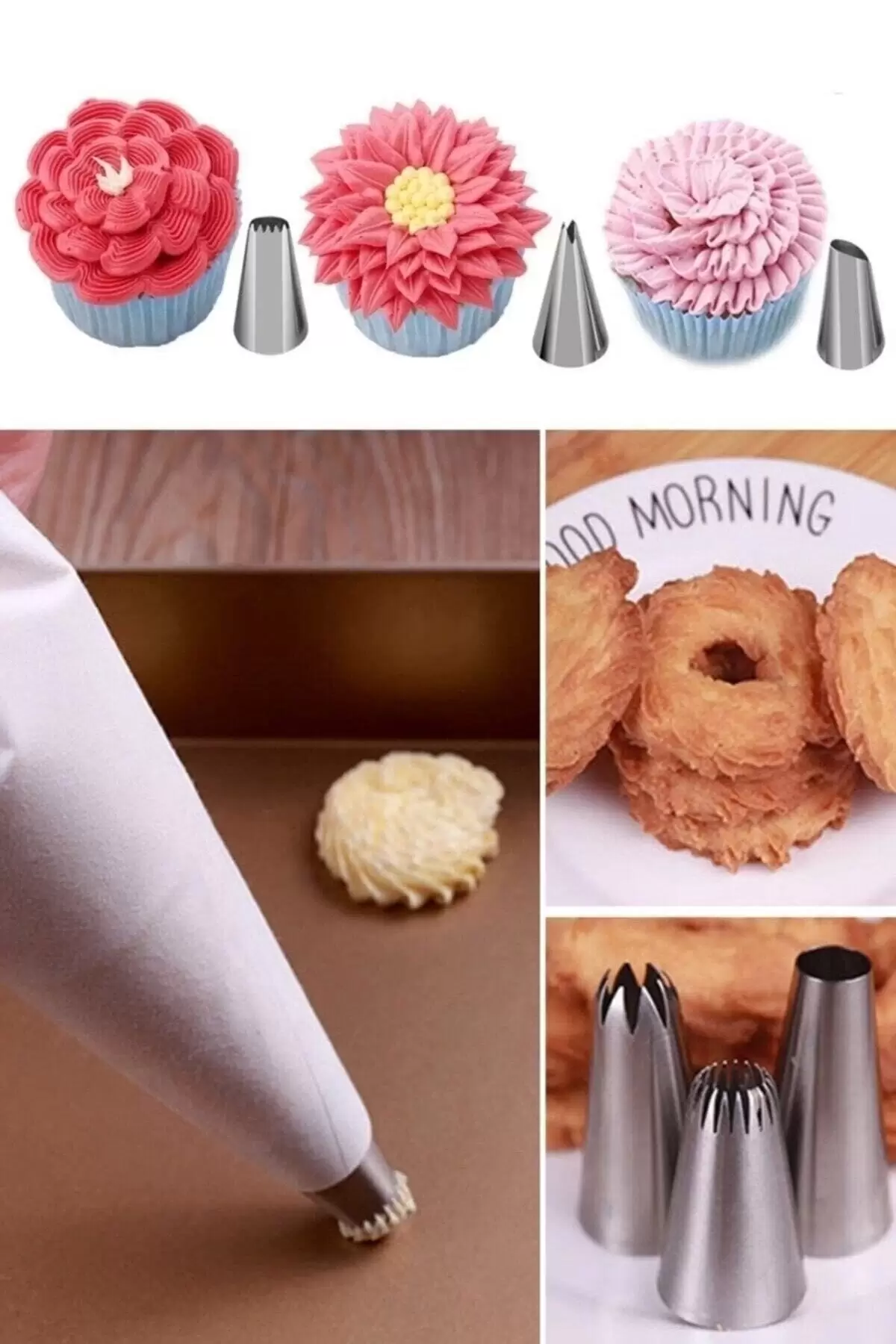 10 Parça Krema Torbası Seti Pasta Krema Sıkma Torbası Kek Süsleme Paslanmaz Çelik Uçlu