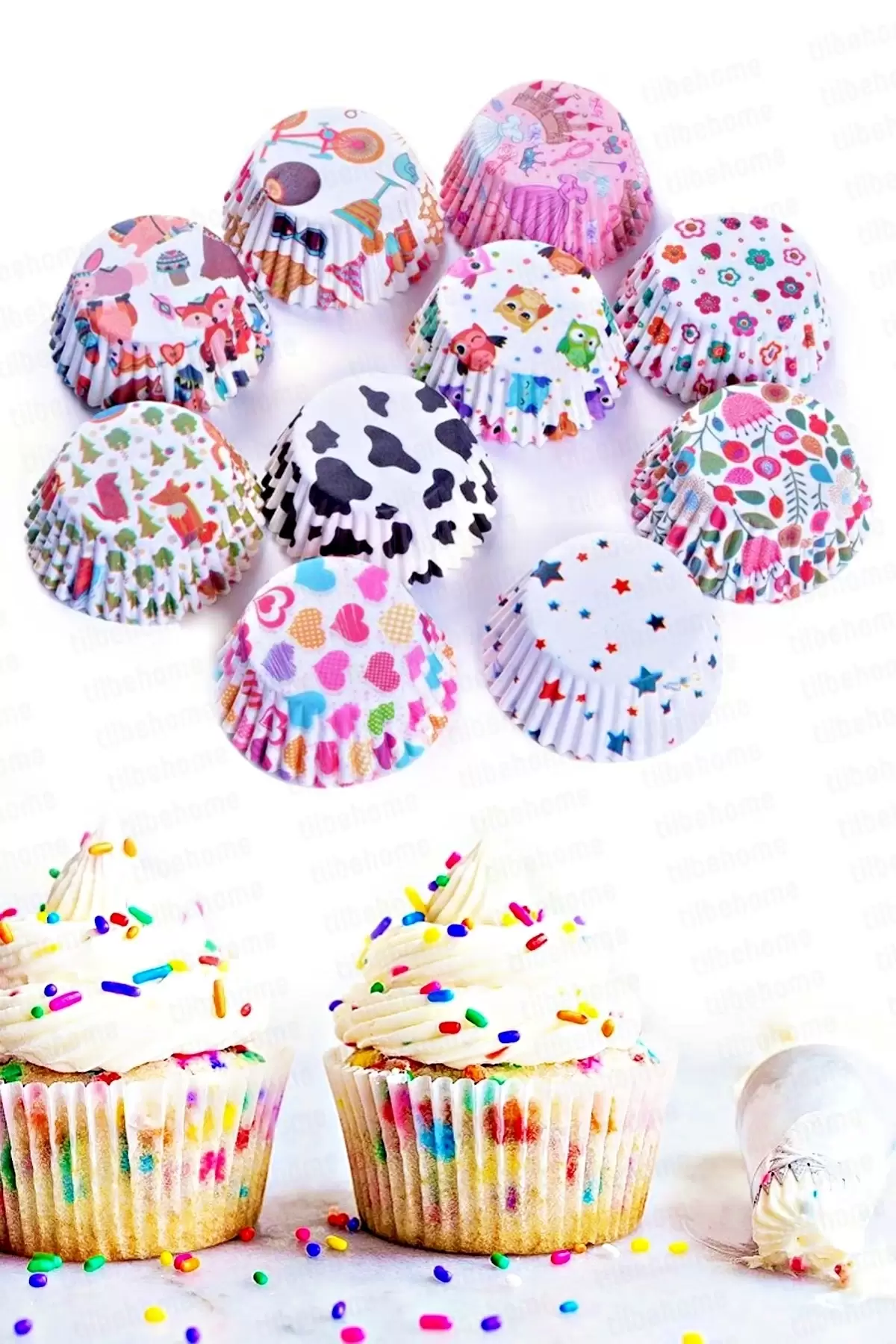 200lü Naturel Kağıt Muffin Kek Kapsülü Mini Muffin Kağıdı Cupcake Kek Kalıbı Konsept Renkli Yanmaz