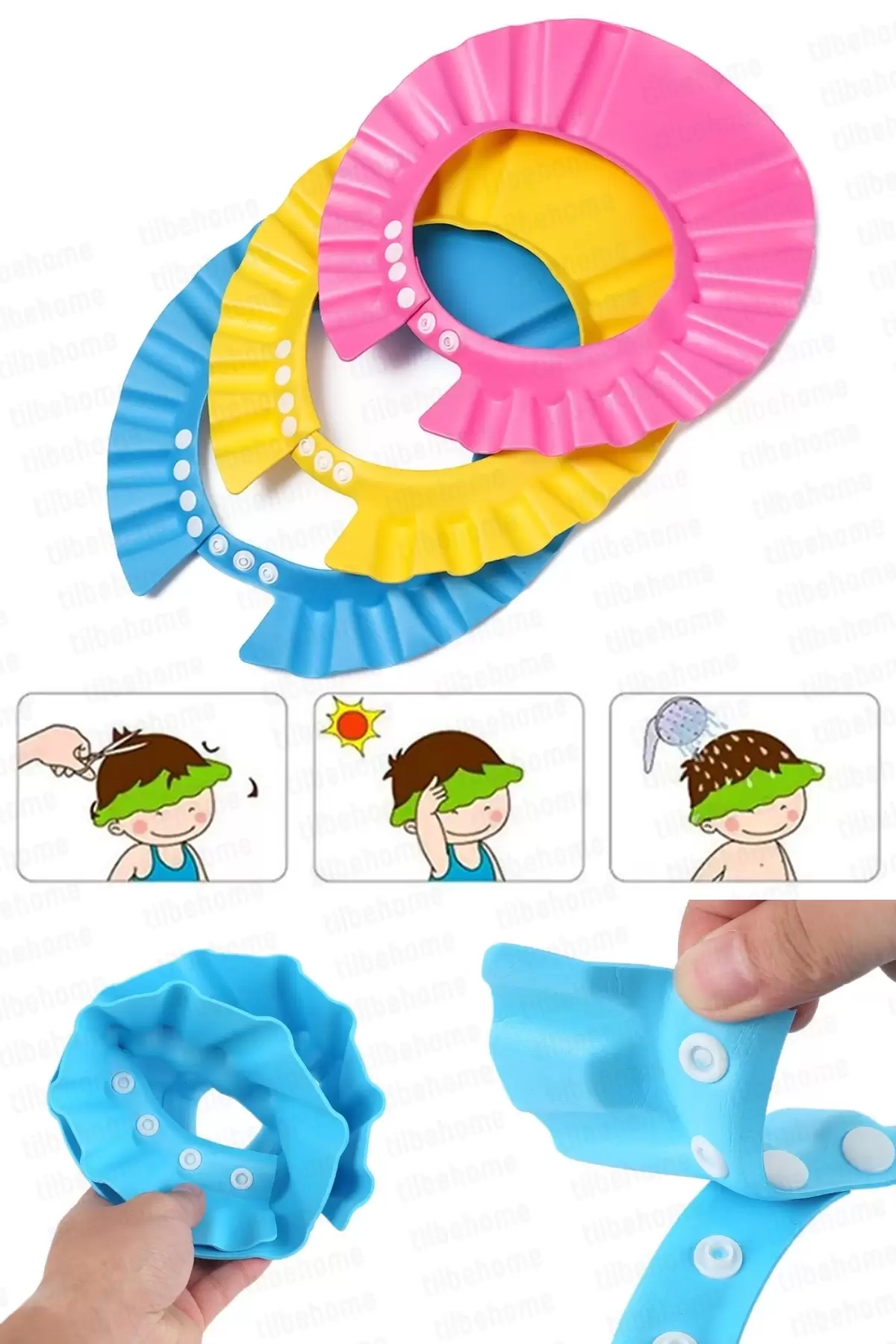 3lü Baby Hat Bebek Banyo Duş Şapkası Başlığı Ayarlanabilir Küvet Göze Su Kaçırmayan Çocuk Şapkası