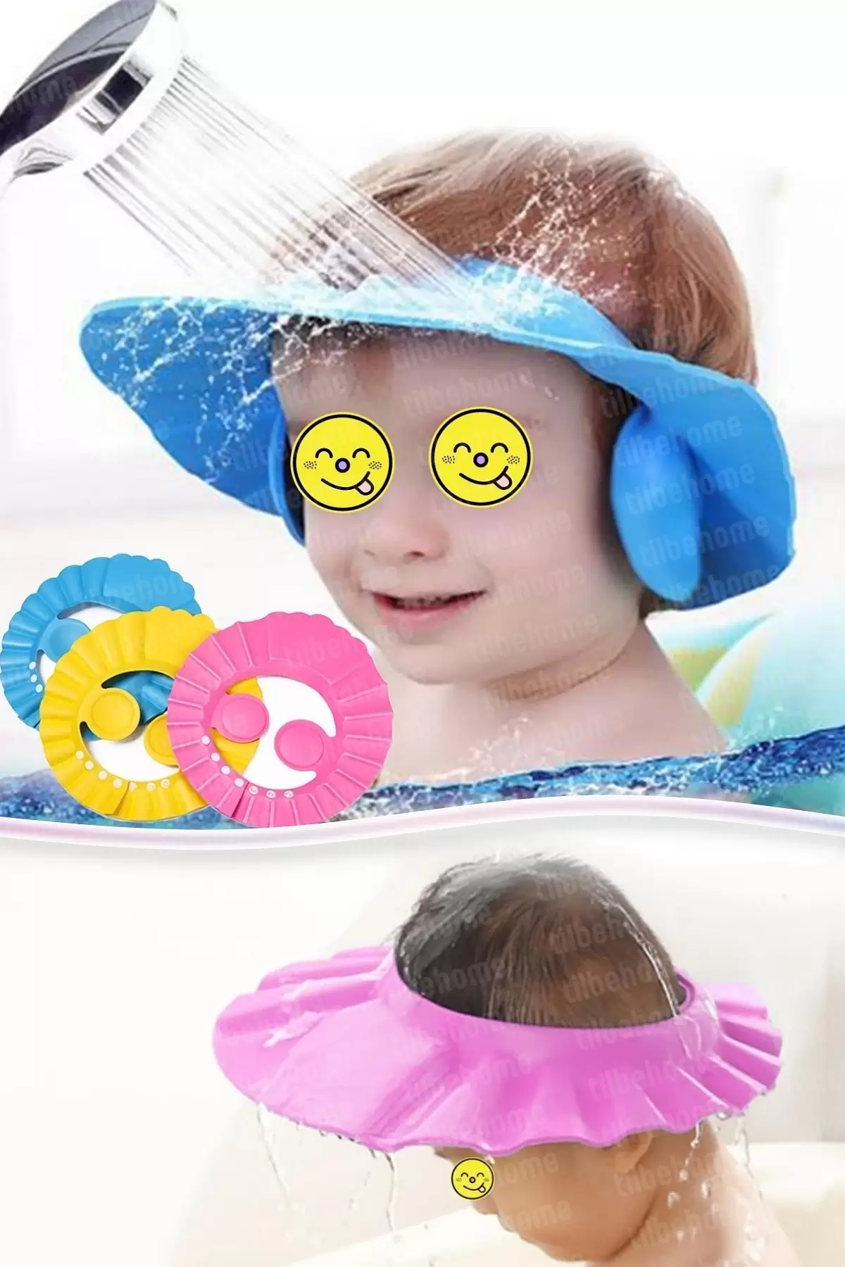 3lü Baby Hat Bebek Banyo Duş Şapkası Başlığı Ayarlanabilir Küvet Göze Su Kaçırmayan Çocuk Şapkası