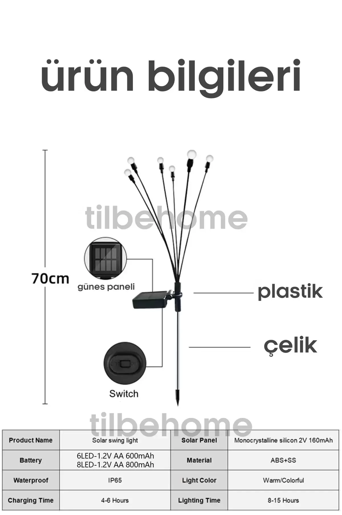 6 Ledli Solar Bahçe Işıkları Beyaz Dış Mekan Peyzaj 2 Modlu Bahçe Çiti Güneş Enerjili Süs Lamba Set