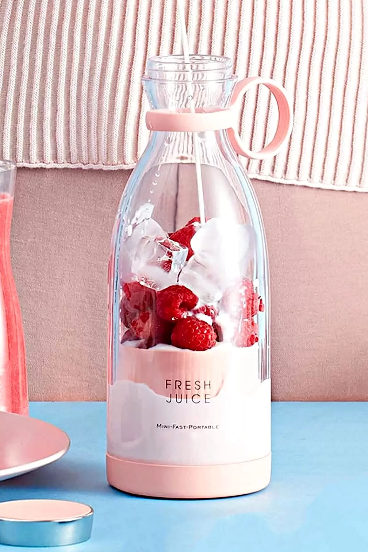 Taşınabilir Şarjlı Smoothie Blender Shake Meyve Karıştırıcı USB Kablolu Şarj Kişisel Blender Pembe