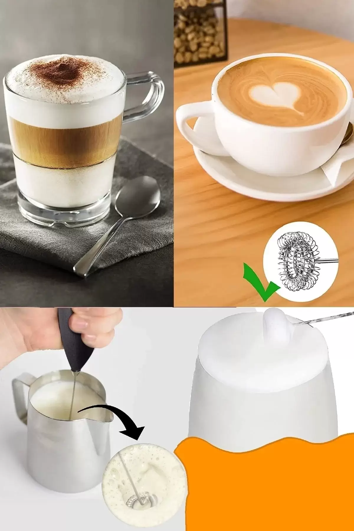 2li Kahve Köpürtücü Mikser Süt Karıştırıcı Cappuccino Çırpıcı Çelik Uçlu Yumurta Krema Çırpma Aleti