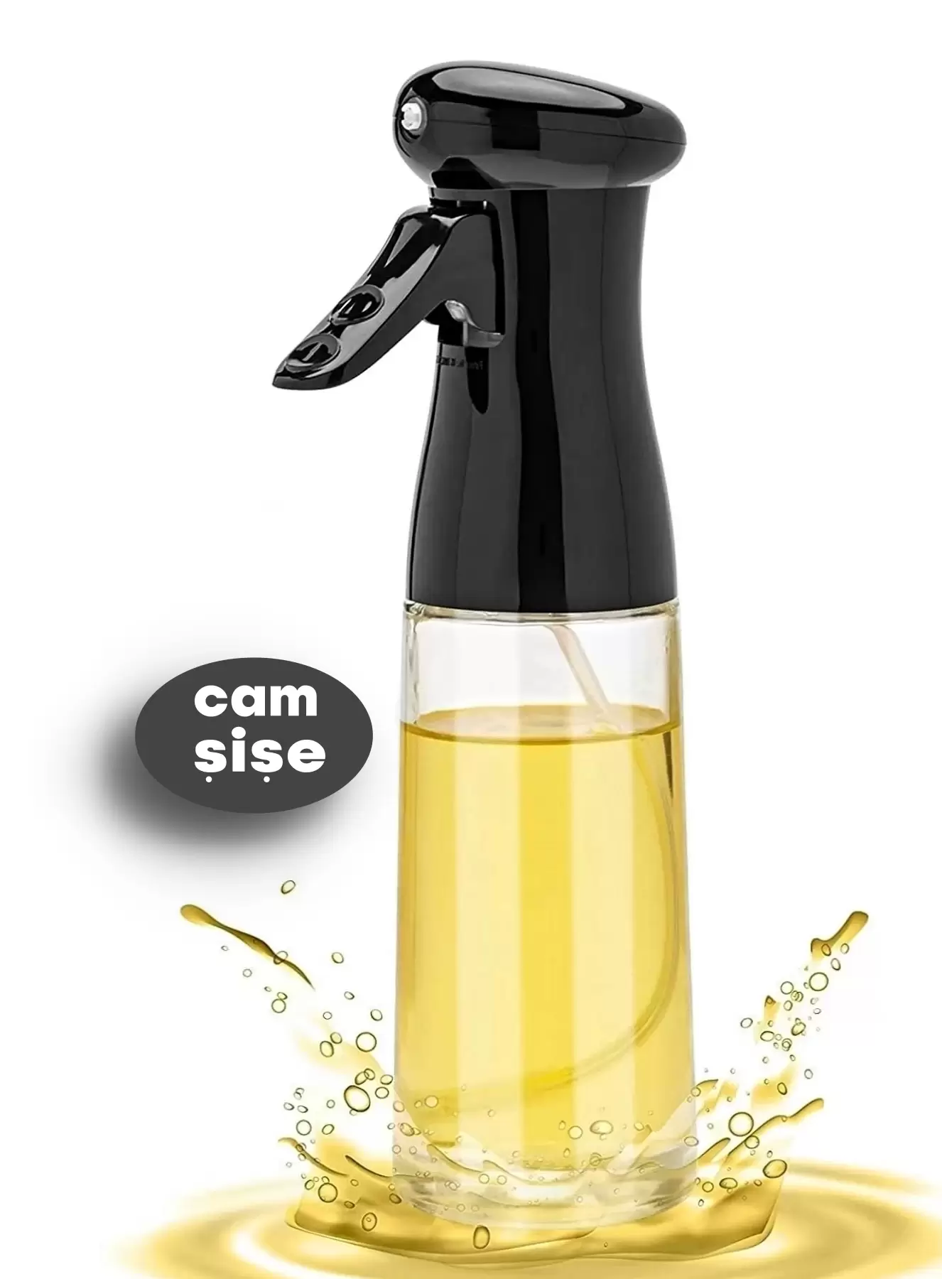 Büyük Sprey Yağdanlık, Airfryer Püskürtmeli Sprey Cam Şişe Ayçiçek Zeytinyağı Sirkelik 200 ml