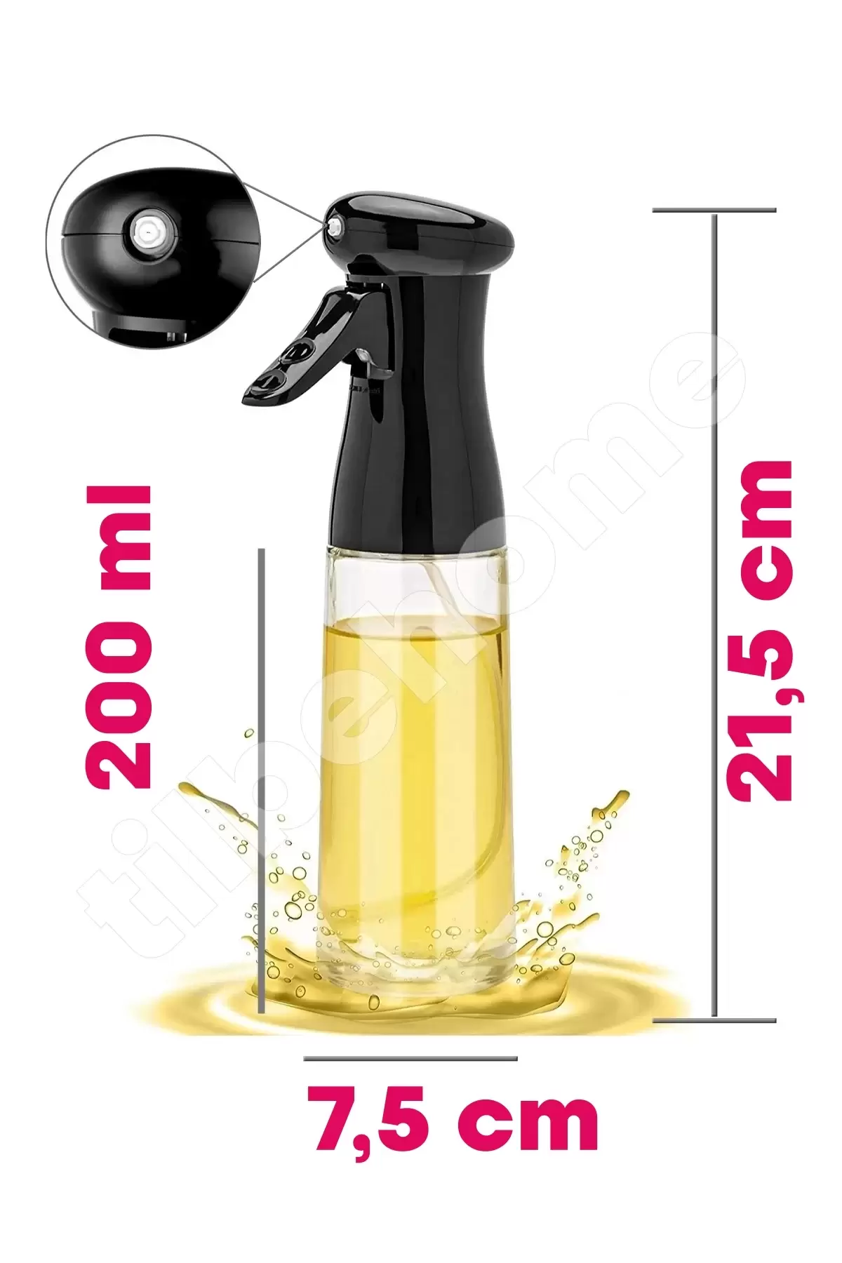 Büyük Sprey Yağdanlık, Airfryer Püskürtmeli Sprey Cam Şişe Ayçiçek Zeytinyağı Sirkelik 200 ml