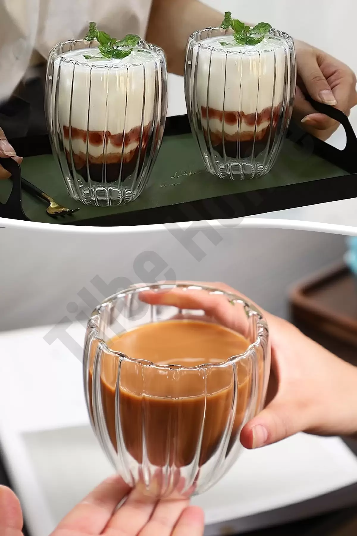 Çift Cidarlı İçten Burgulu Kristal Cam Bardak Çay Süt Kahve Kupası Sıcak & Soğuk İçecek Bardağı