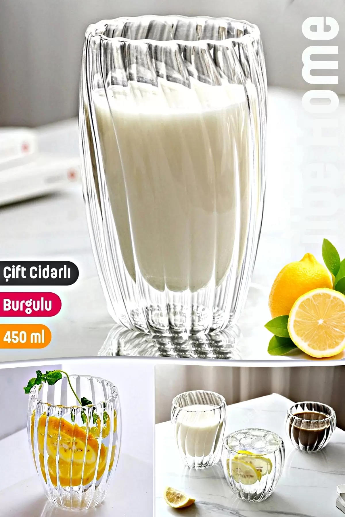 Burgulu Origami Stil Borosilikat Cam Bardak Çay Süt Kahve Kupası Sıcak Soğuk Sunum Bardağı 450 ml